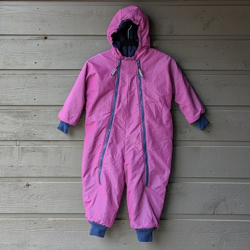 VTG 80s Eastern Mountain Sports Purple Polartec Insulated One Piece Snowsuit 3/4